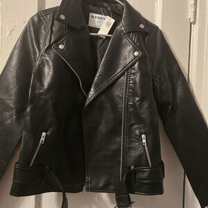 Old Navy Girls' Black Faux Leather Moto Jacket